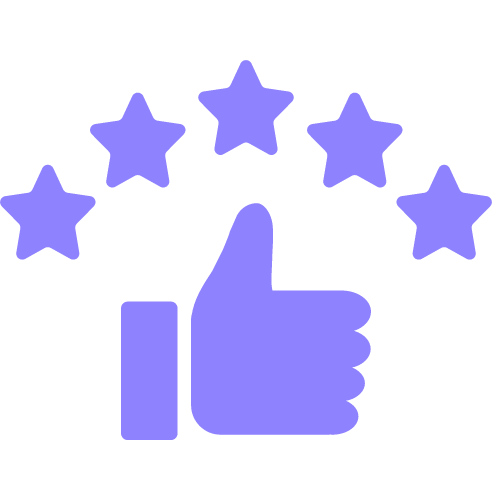 Icon of Thumbs up with 5 stars above it